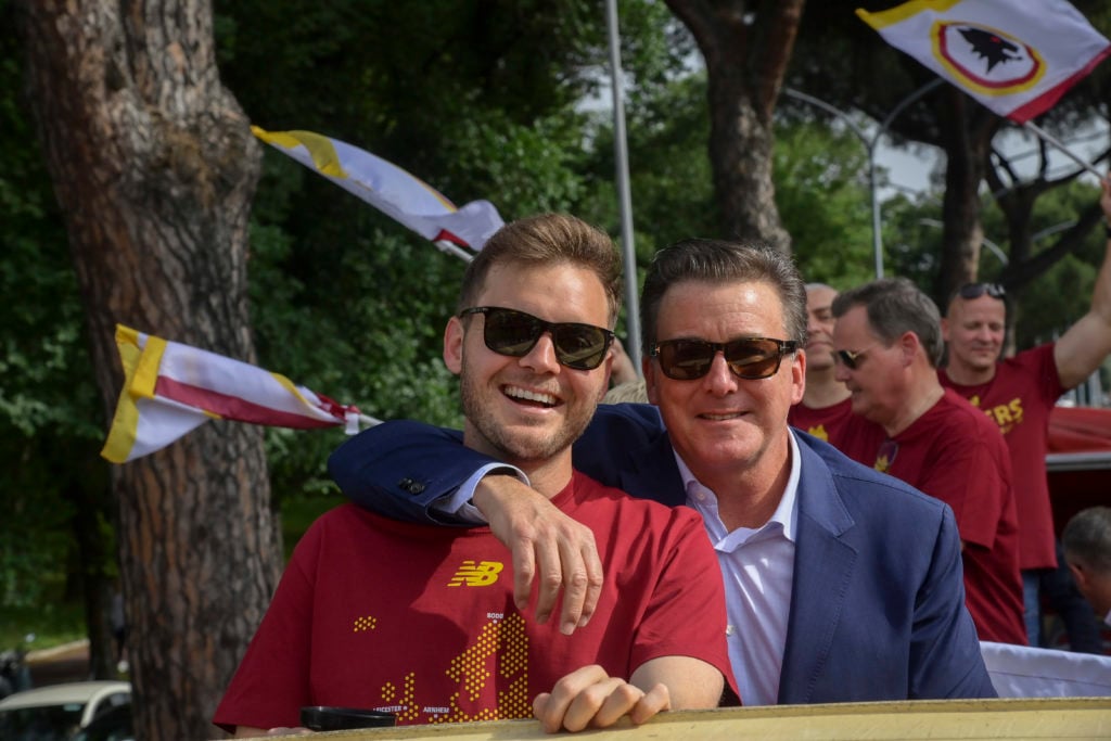 Dan and Ryan Friedkin during the parade for celebrating the Conference League Cup on May 26, 2022 in Rome, Italy.