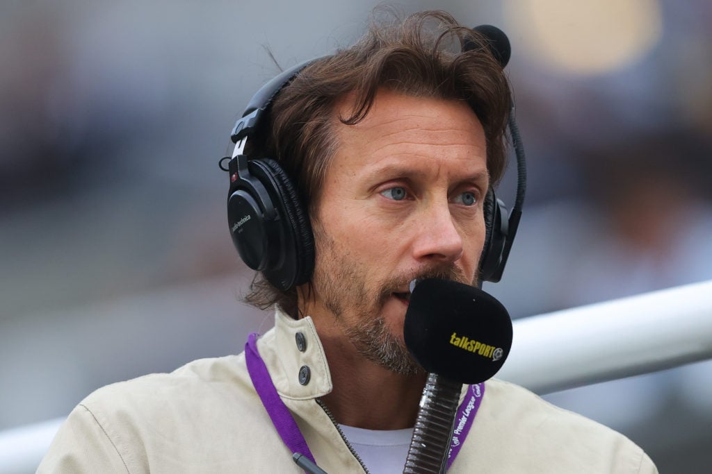 Commentator Sam Matterface looks on during the Premier League match between Newcastle United and Leicester City at St. James Park on May 22, 2023 i...