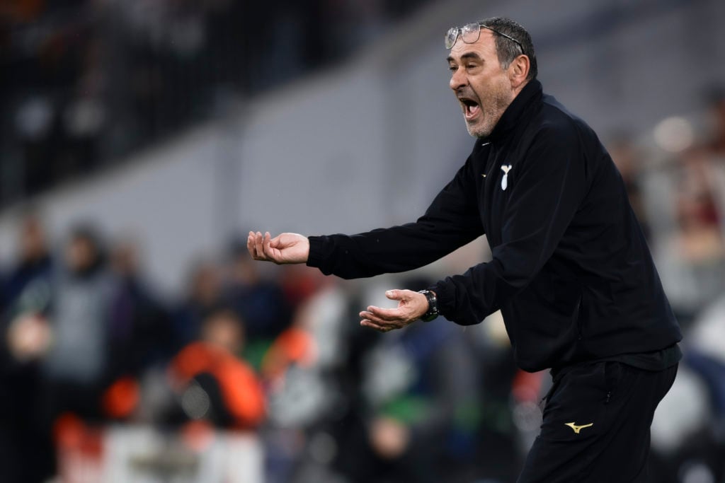 Maurizio Sarri, head coach of SS Lazio, reacts during the