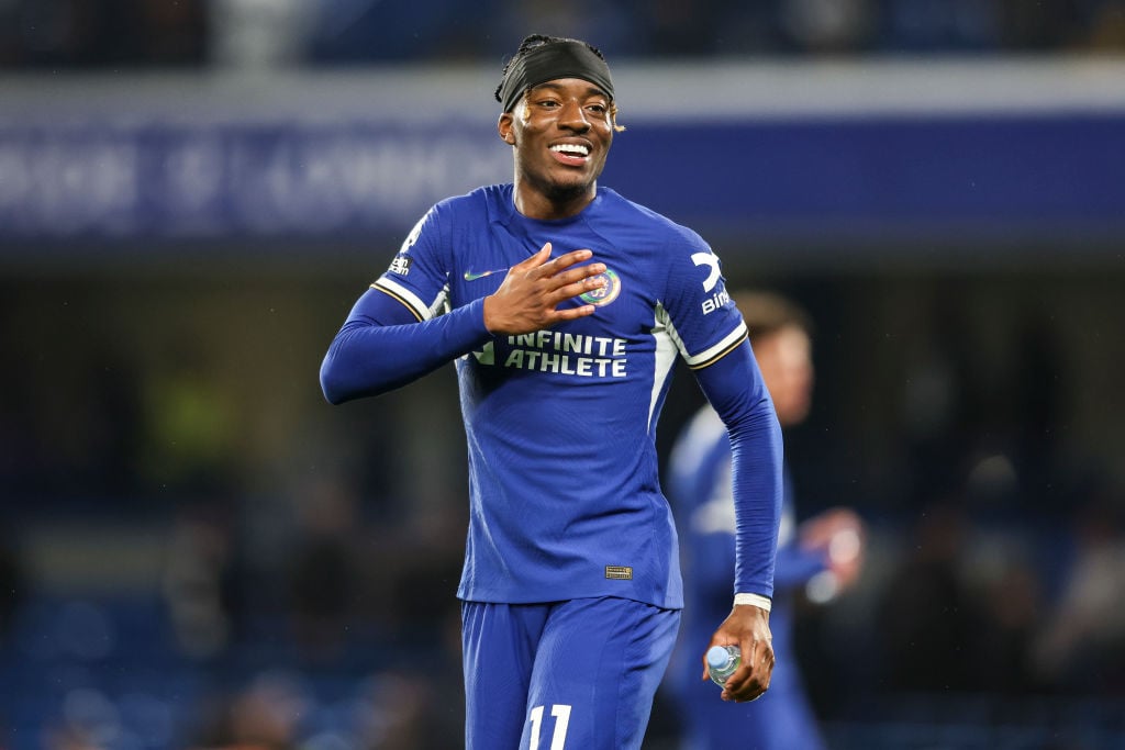 Noni Madueke of Chelsea after his sides 2-0 win during the Premier League match between Chelsea FC and Tottenham Hotspur at Stamford Bridge on May ...