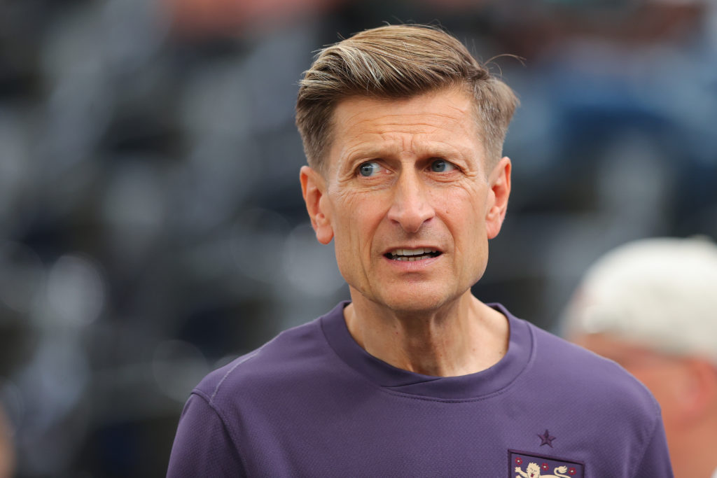 Steve Parish, owner and director of Crystal Palace, looks on  during the UEFA EURO 2024 group stage match between Denmark and England at Frankfurt ...