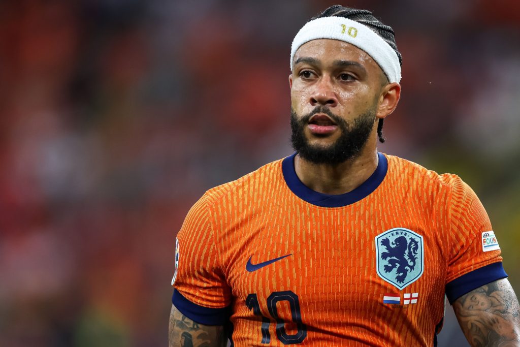 Memphis Depay of The Netherlands looks on during the UEFA EURO 2024 semi-final match between Netherlands and England at Football Stadium Dortmund o...