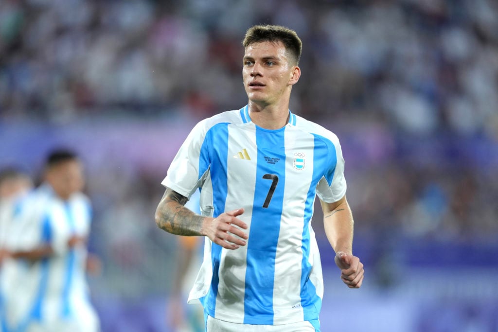 Kevin Zenon #7 of Team Argentina reacts during the Men's Quarterfinal match between France and Argentina during the Olympic Games Paris 2024 at Nou...