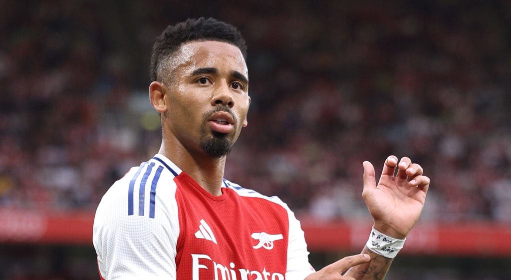 Gabriel Jesus of Arsenal celebrates after scoring the third goal during the pre-season friendly match between Arsenal and Bayer 04 Leverkusen at Em...