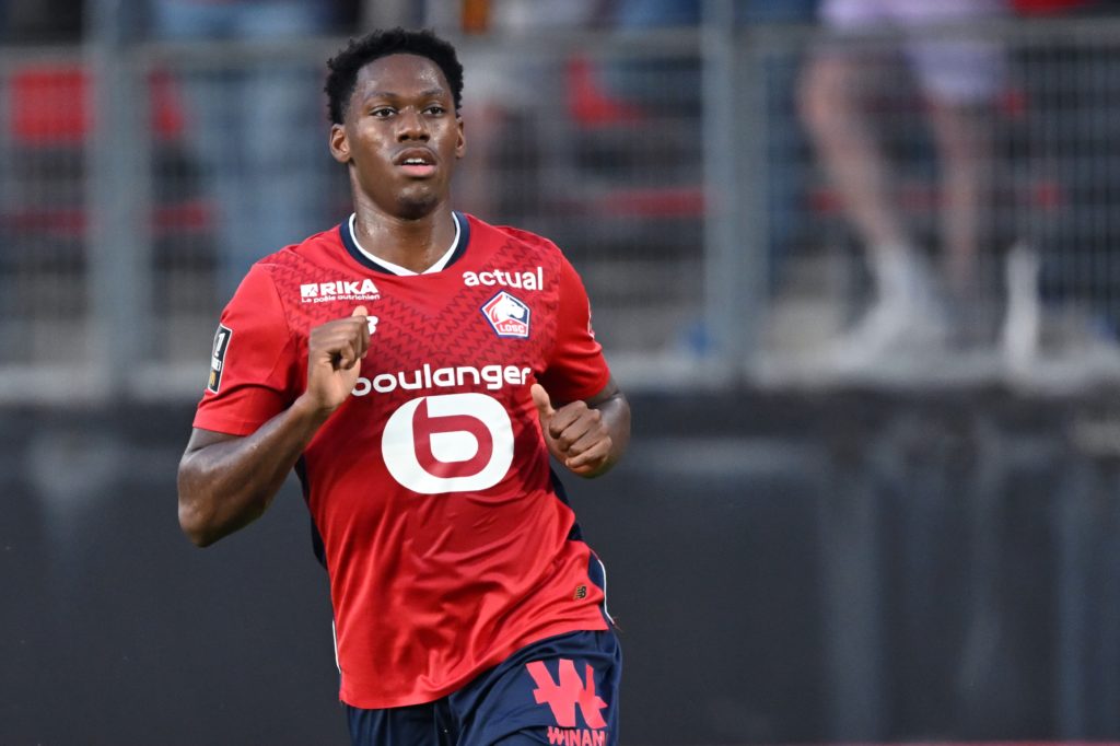 WARSCHAU - Jonathan David of Lille OSC tijdens de UEFA Super Cup tussen Real Madrid CF en Atalanta BC in Stadion Narodowy op 14 augustus 2024 in Wa...