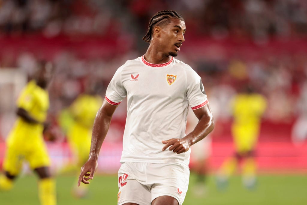 Loic Bade of Sevilla FC during the La Liga EA Sports match between Sevilla FC and Villarreal CF at Ramon Sanchez Pizjuan in Seville, Spain, on Augu...