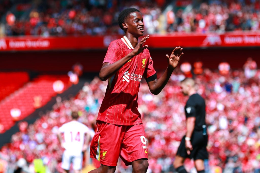 Trey Nyoni of Liverpool FC during the Pre-Season Friendly match between Liverpool vs Sevilla at Anfield Stadium on August 11, 2024 in Liverpool, En...