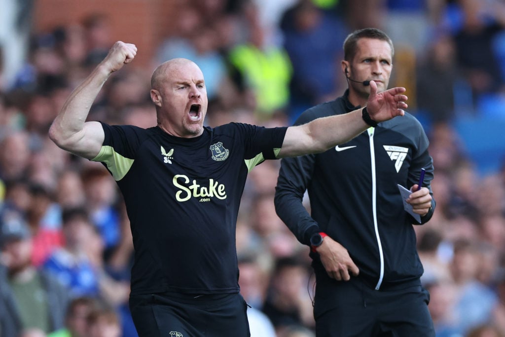 Sean Dyche the head coach / manager of Everton reacts during the Premier League match between Everton FC and AFC Bournemouth at Goodison Park on Au...