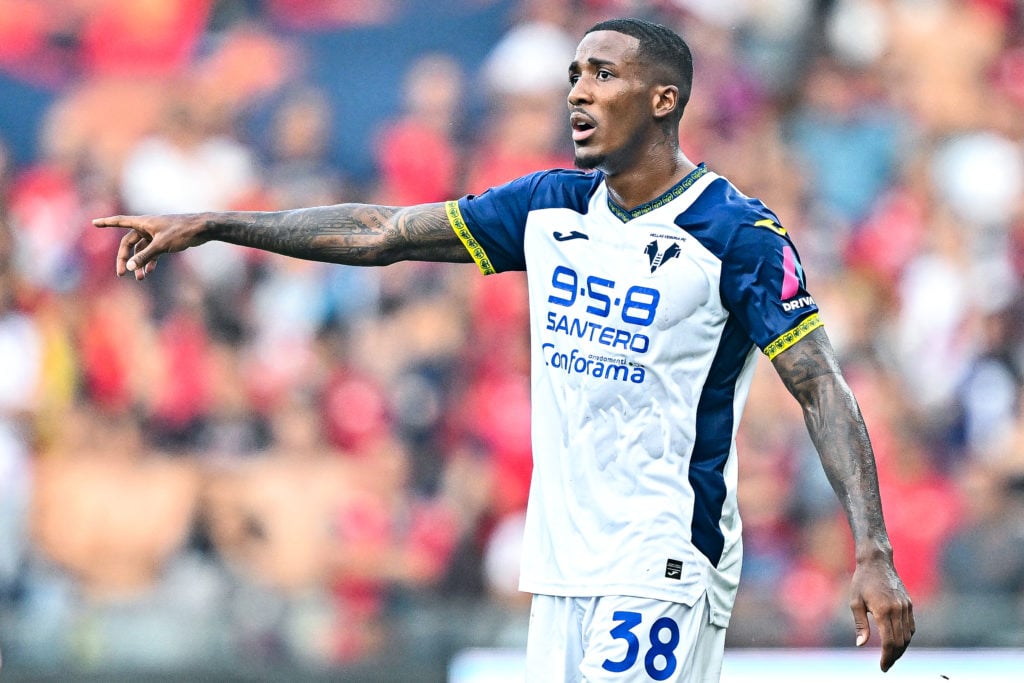 Jackson Tchatchoua of Hellas Verona reacts during the Serie A match between Genoa CFC and Hellas Verona FC at Stadio Luigi Ferraris on September 1,...