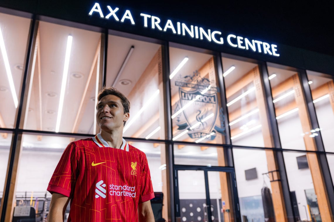 (THE SUN OUT, THE SUN ON SUNDAY OUT) Federico Chiesa new signing of Liverpool at AXA Training Centre on August 28, 2024 in Kirkby, England.