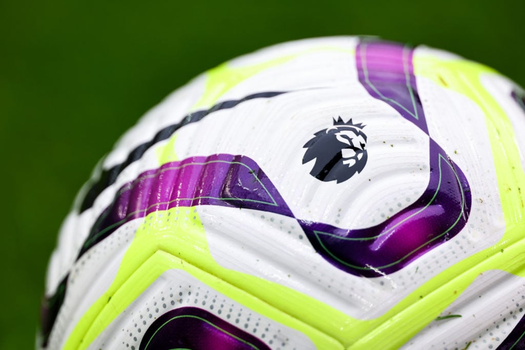 Detail of the Premier League logo on the official 2024/25 Nike flight match ball during the Premier League match between Newcastle United FC and To...