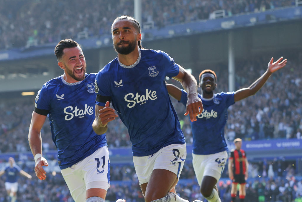 Dominic Calvert-Lewin of Everton celebrates after scoring his side's second goal during the Premier League match between Everton FC and AFC Bournem...