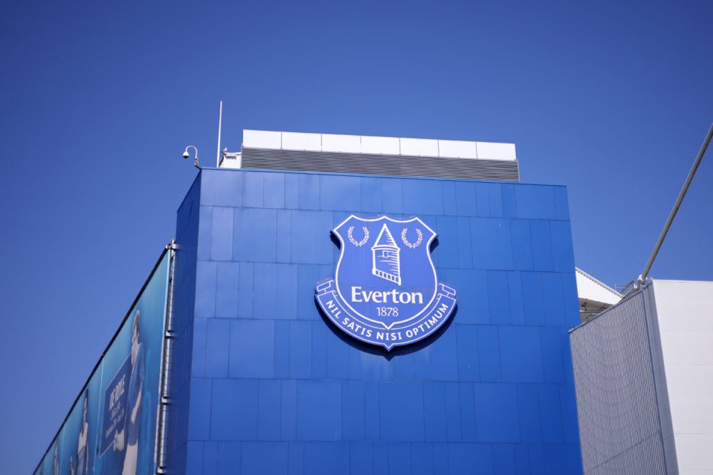 A general view of the Everton club badge on the side of the stadium prior to the Premier League match between Everton FC and AFC Bournemouth at Goo...