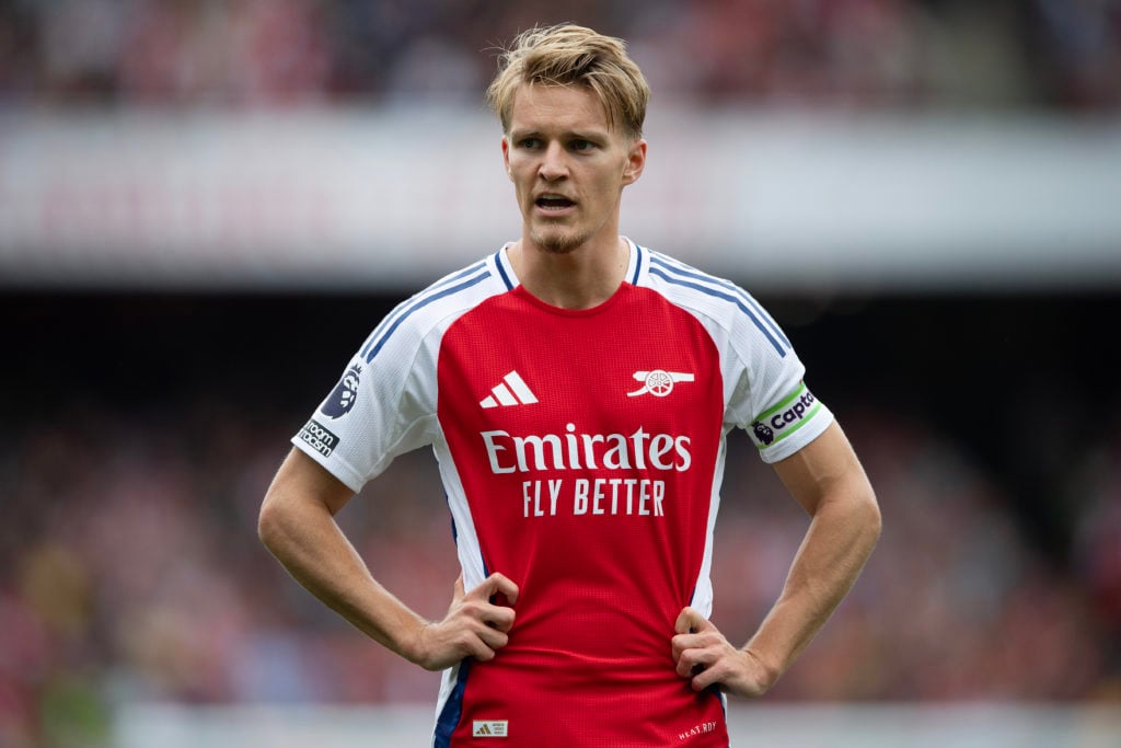 Martin Odegaard of Arsenal during the Premier League match between Arsenal FC and Brighton & Hove Albion FC at Emirates Stadium on August 31, 2...