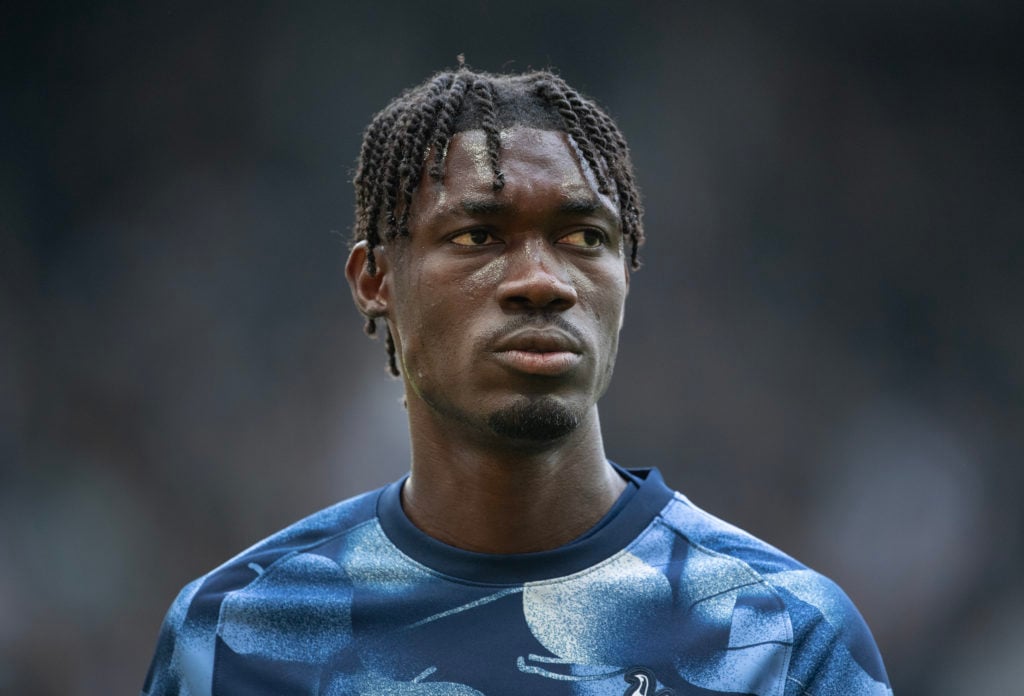 Yves Bissouma of Tottenham Hotspur warms up before the Premier League match between Newcastle United FC and Tottenham Hotspur FC at St James' Park ...