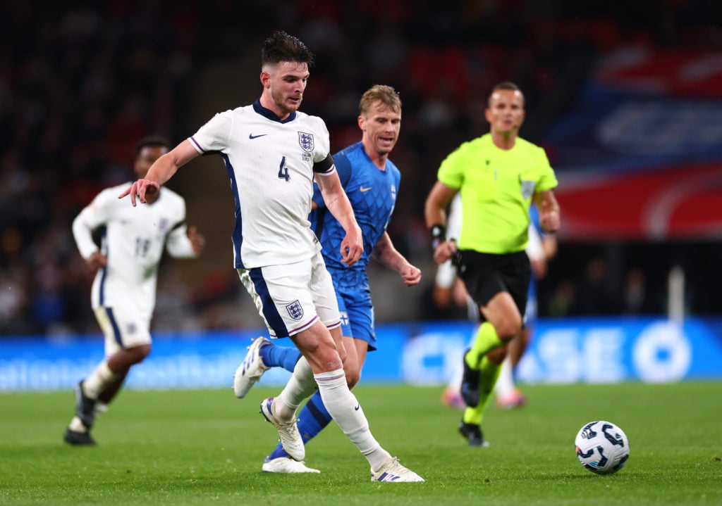 Declan Rice of England during the UEFA Nations League 2024/25 League B Group B2 match between England and Finland at Wembley Stadium on September 1...