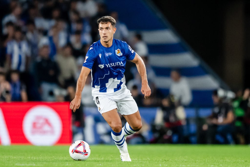 Martin Zubimendi of Real Sociedad  during the LaLiga EA Sports  match between Real Sociedad v Real Madrid at the Estadio Reale Arena on September 1...