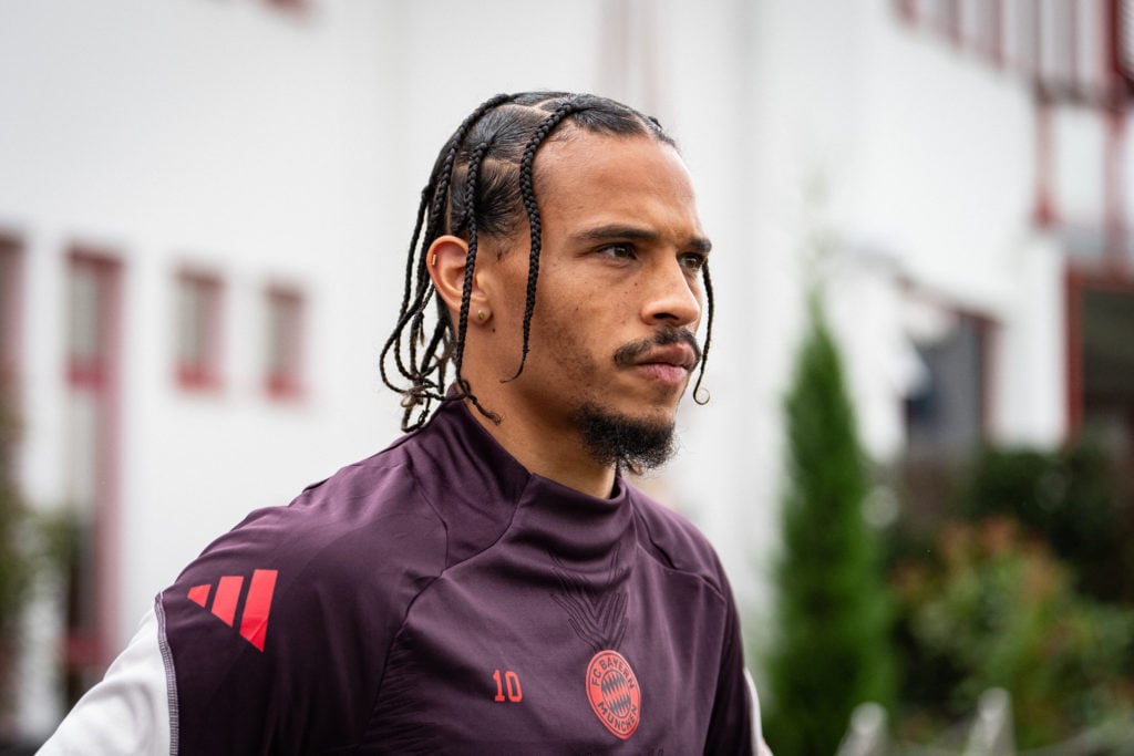 (EDITORS NOTE: Image has been digitally enhanced.) Leroy Sane of FC Bayern Muenchen enters the pitch before a training session at Säbener Straße on...