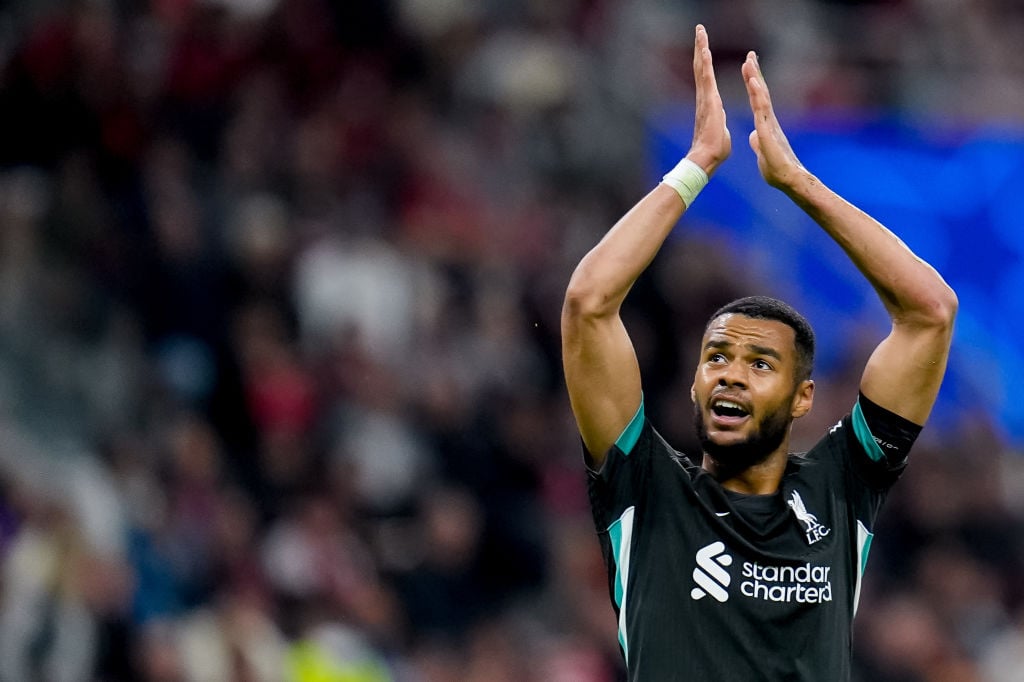 Cody Gakpo of Liverpool FC applauds during the UEFA Champions League 2024/25 League Phase MD1 match between AC Milan and Liverpool FC at Stadio San...