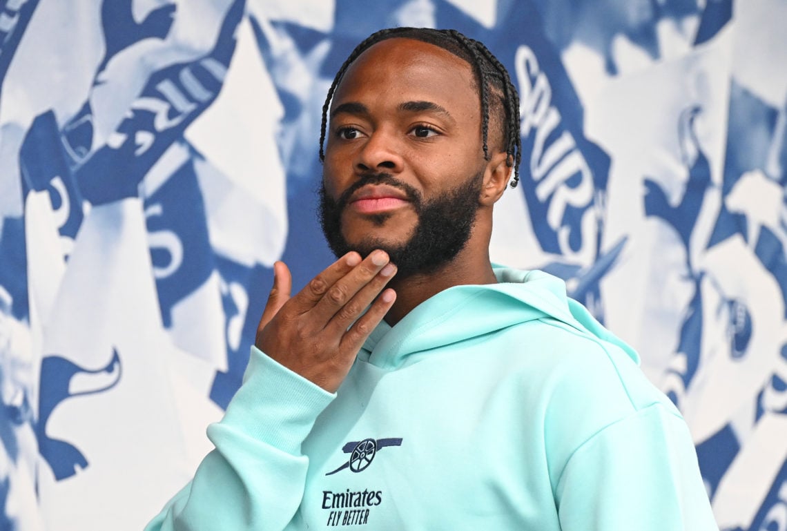 Raheem Sterling of Arsenal arrives at the stadium prior to the Premier League match between Tottenham Hotspur FC and Arsenal FC at Tottenham Hotspu...