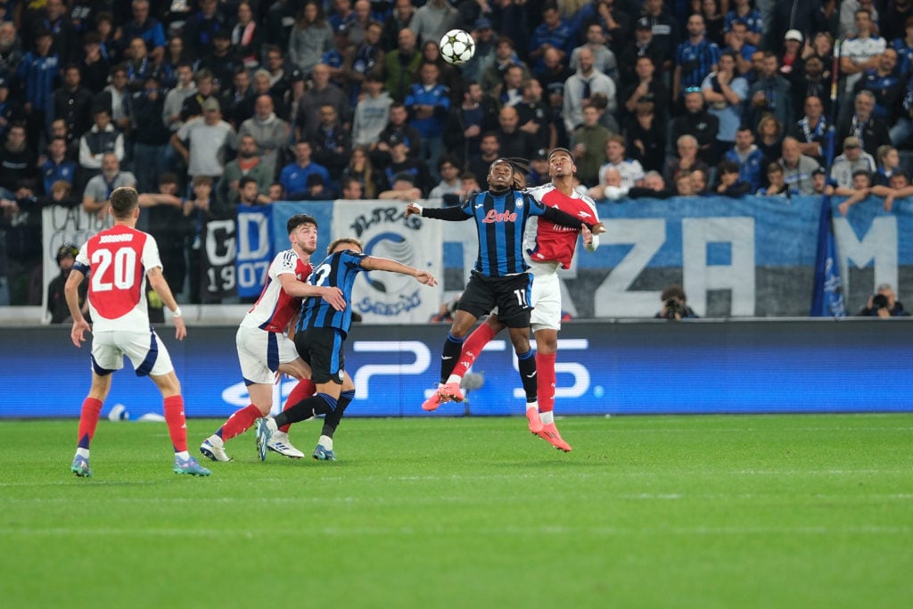 Ademola Lookman of Atalanta BC 1907 is in action during the UEFA Champions League 2024/2025 football match between Atalanta BC and Arsenal FC at Ge...