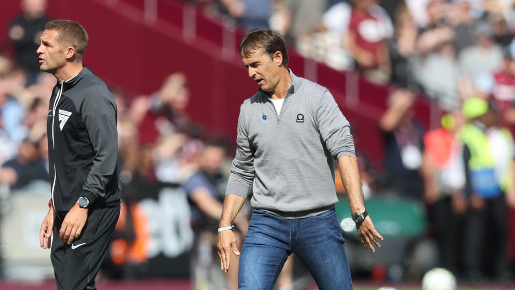 Frustration for West Ham United manager Julen Lopetegui during the Premier League match between West Ham United FC and Chelsea FC at London Stadium...