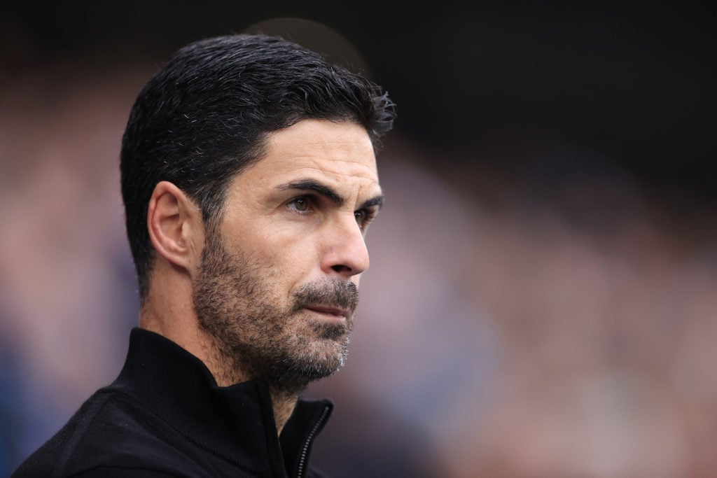 Arsenal manager Mikel Arteta looks on during the Premier League match between Manchester City FC and Arsenal FC at Etihad Stadium on September 22, ...