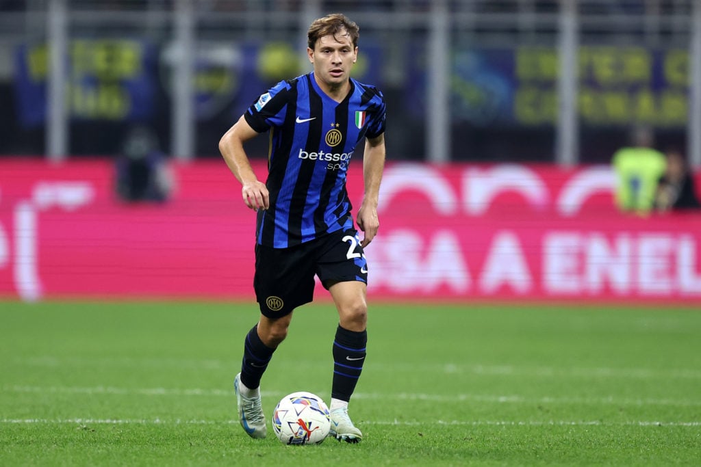 Nicolo Barella of Fc Internazionale controls the ball during the Serie A match between FC Internazionale and Ac Milan at Giuseppe Meazza on Septemb...