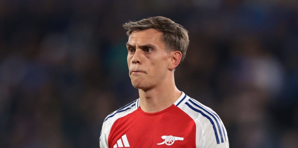 Leandro Trossard of Arsenal FC reacts as he looks on during the UEFA Champions League 2024/25 League Phase MD1 match between Atalanta BC and Arsena...