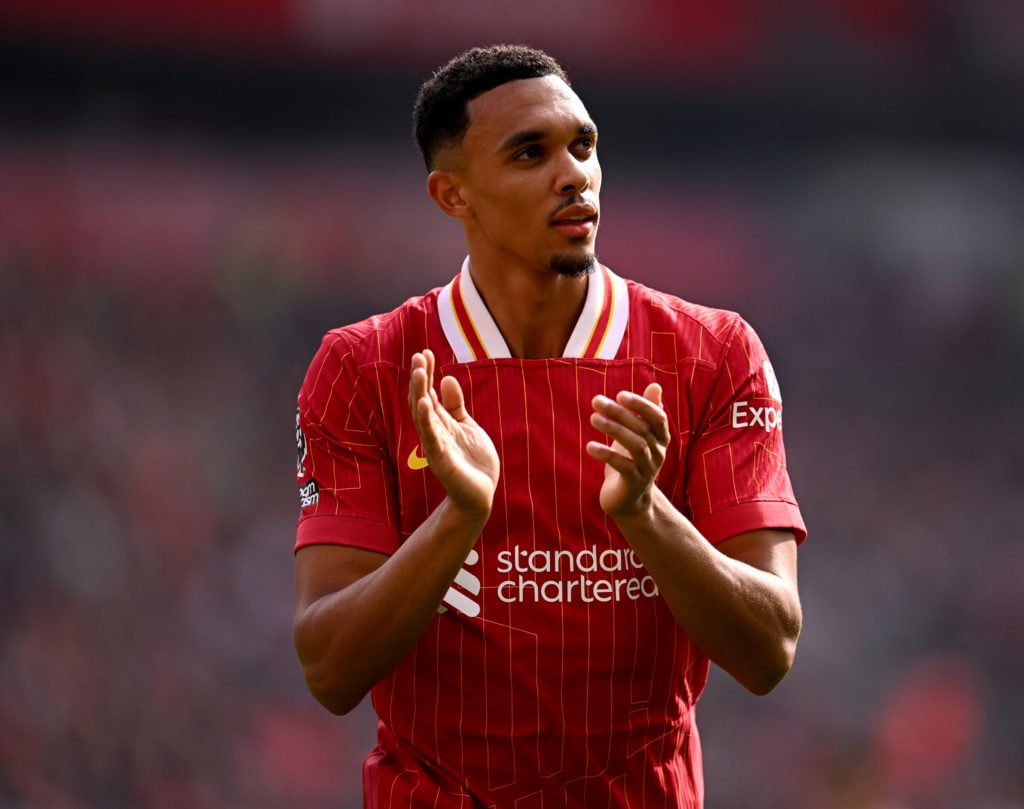 (THE SUN OUT, THE SUN ON SUNDAY OUT) Trent Alexander-Arnold of Liverpool showing his appreciation to the fans during the Premier League match betwe...