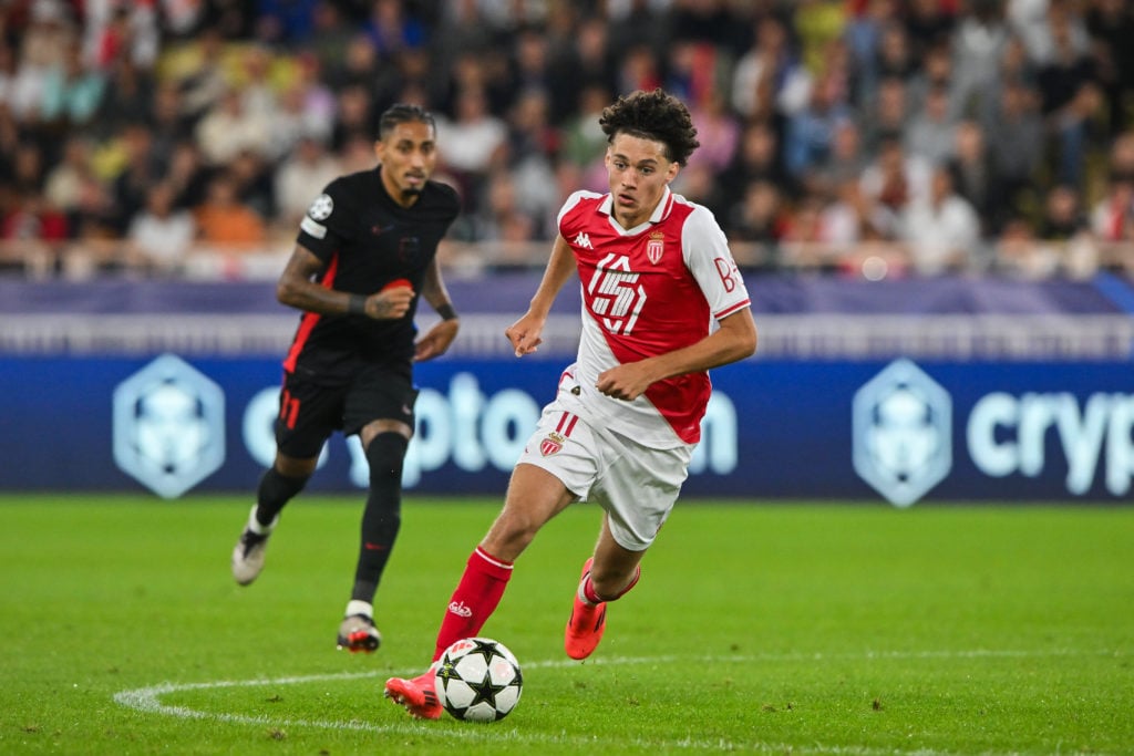 Maghnes Akliouche of AS Monaco during the UEFA Champions League 2024/25 League Phase MD1 match between AS Monaco and FC Barcelona at Stade Louis II...