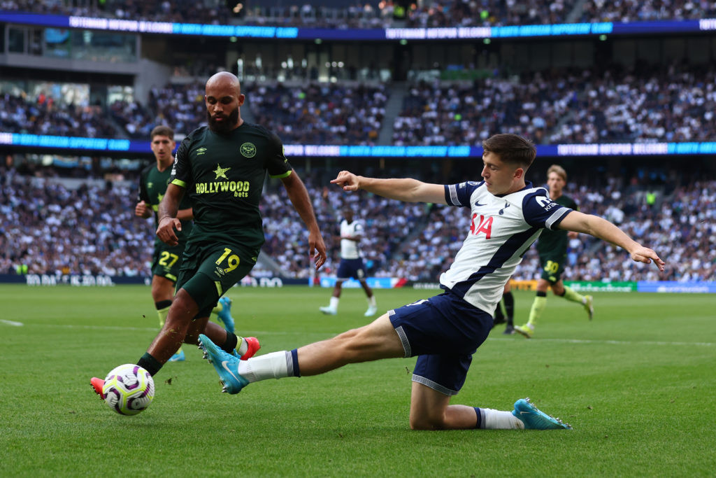 Bryan Mbuemo in action during Tottenham Hotspur FC v Brentford FC - Premier League