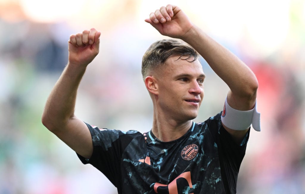 Joshua Kimmich of Bayern celebrates after the Bundesliga match between SV Werder Bremen and FC Bayern Munich at the Weserstadion on September 21, 202...