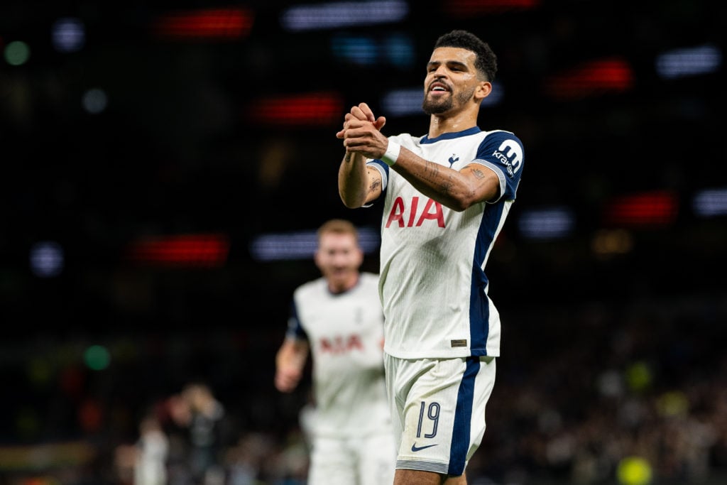 Dominic Solanke of Tottenham Hotspur FC celebrates after scoring a goal  during the UEFA Europa League 2024/25 League Phase MD1 match between Totte...