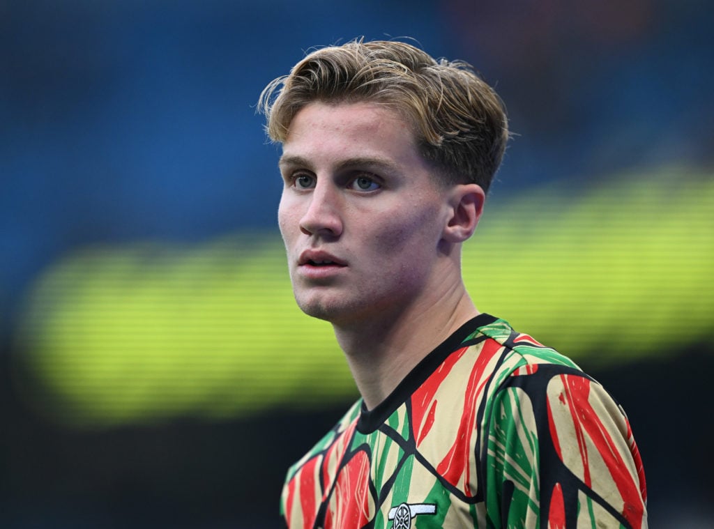 Jack Porter of Arsenal before the Premier League match between Manchester City FC and Arsenal FC at Etihad Stadium on September 22, 2024 in Manches...