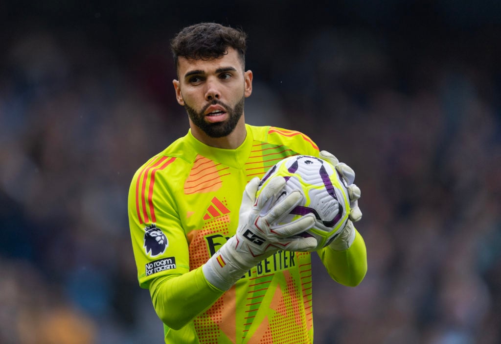 Arsenal goalkeeper David Raya during the Premier League match between Manchester City FC and Arsenal FC at Etihad Stadium on September 22, 2024 in ...