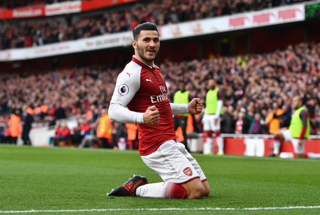 Sead Kolasinac of Arsenal celebrates scoring his sides first goal during the Premier League match between Arsenal and Swansea City at Emirates Stad...