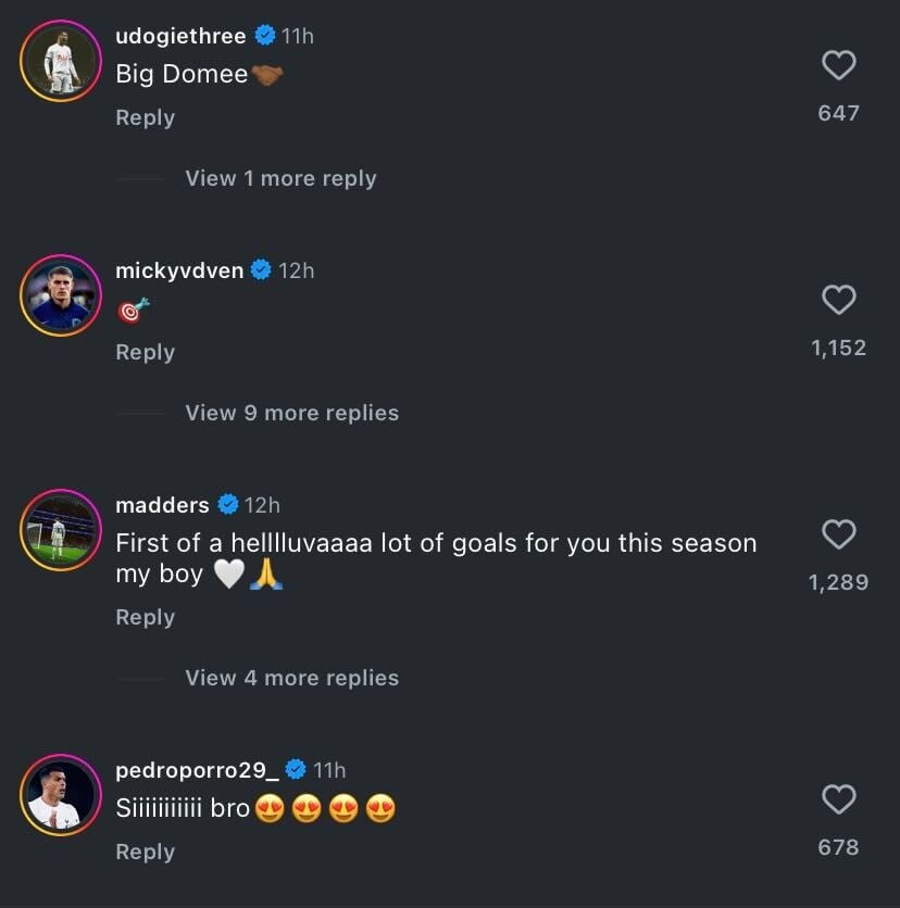 James Maddison and Destiny Udogie seriously impressed with Dominic Solanke after his first Tottenham goal.