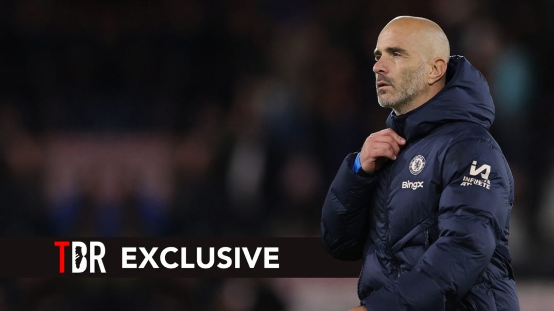 Enzo Maresca manager / head coach of Chelsea during the Premier League match. Overlaid, an exclusive banner.