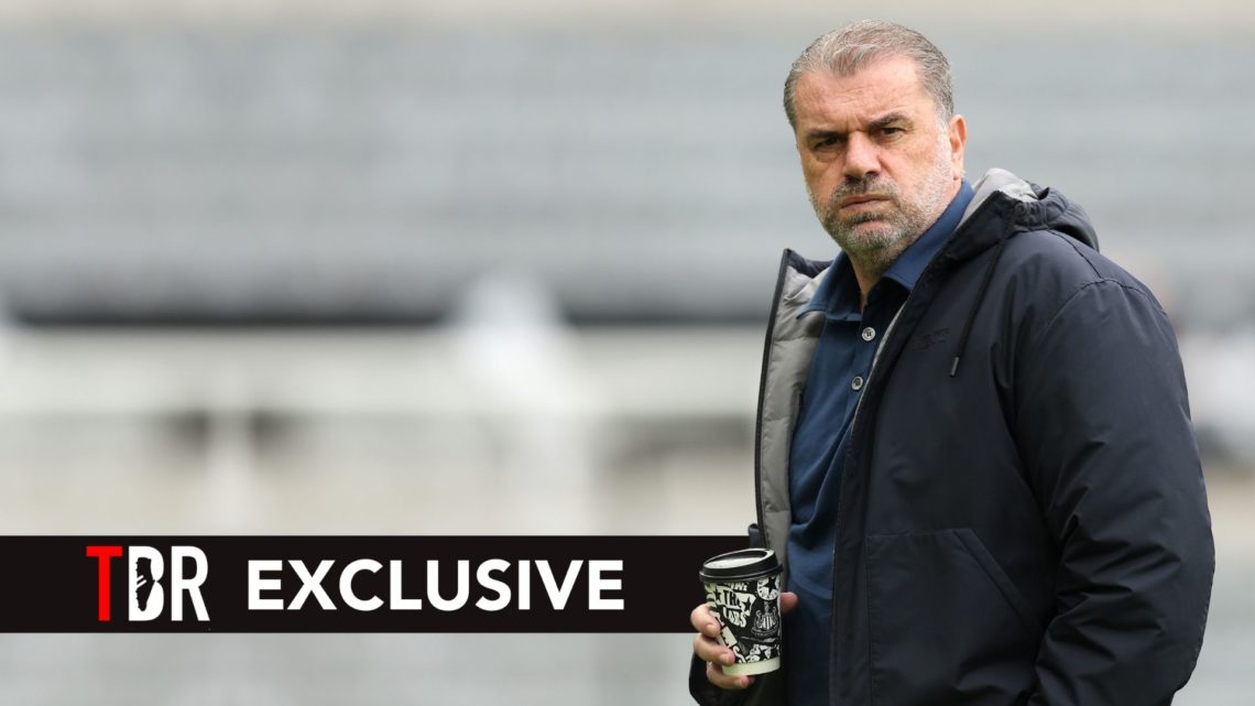 Ange Postecoglou, Manager of Tottenham Hotspur, looks on prior to the Premier League match. Overlaid, an exclusive banner.