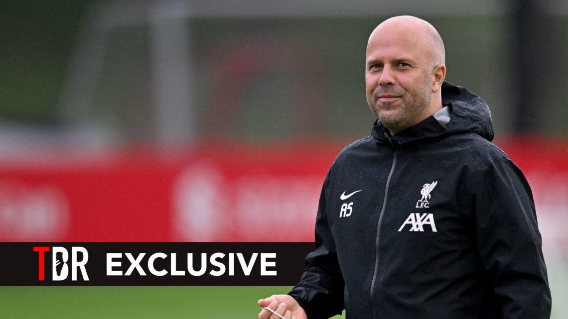 Arne Slot head coach of Liverpool during a training session. Overlaid, an exclusive banner.