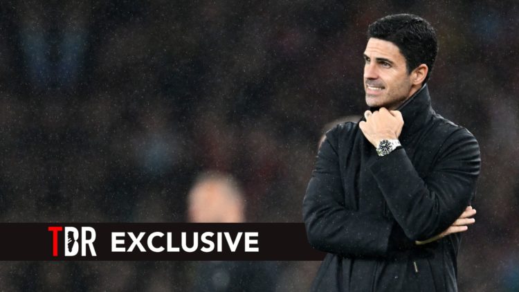 Mikel Arteta, Manager of Arsenal, reacts during the Carabao Cup Third Round match. Overlaid, an exclusive banner.