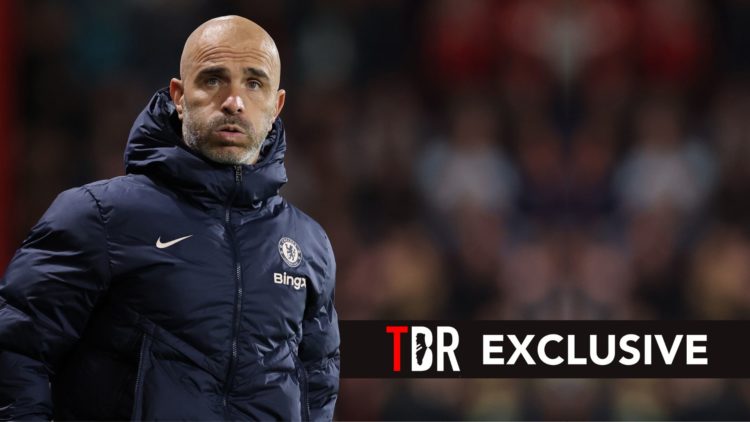 Enzo Maresca manager / head coach of Chelsea reacts during the Premier League match. Overlaid, an exclusive banner.