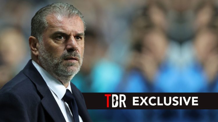 Ange Postecoglou the Tottenham Hotspur manager looks on during the Carabao Cup Third Round match. Overlaid, an exclusive banner.