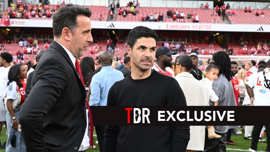 Arsenal Sporting Director Edu and (R) manager Mikel Arteta after the Premier League match between Arsenal FC and Everton FC at Emirates Stadium on ...