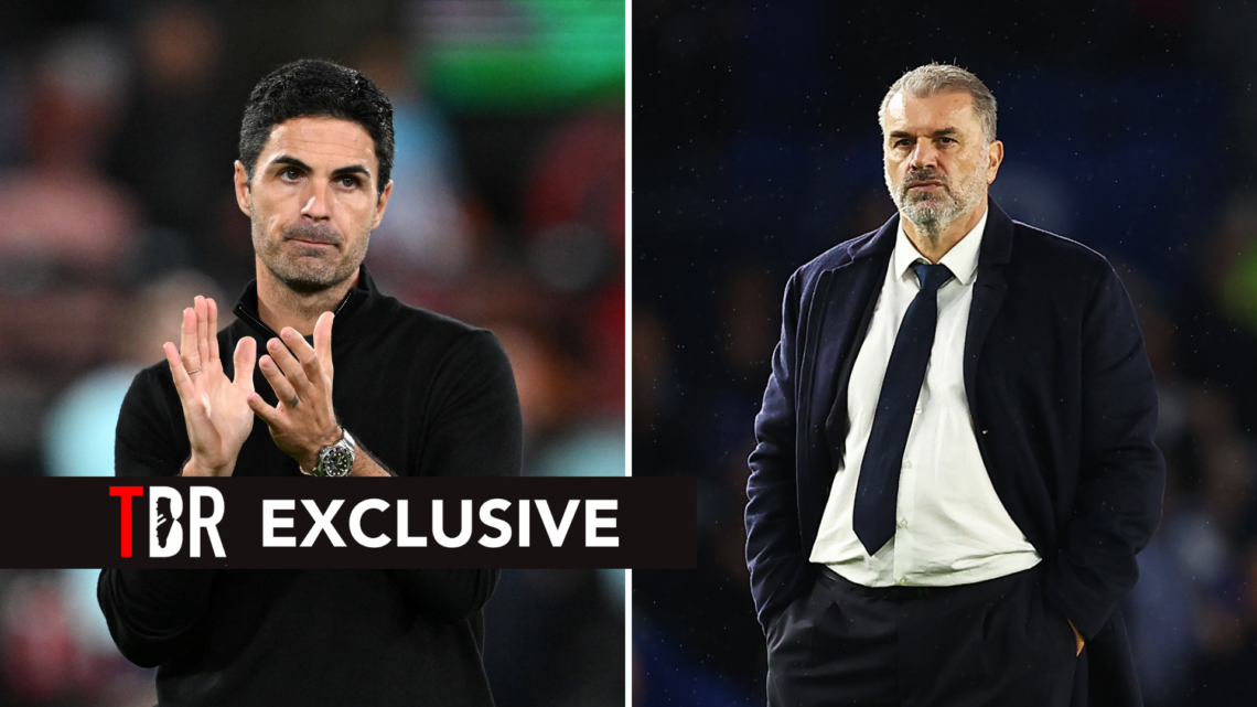 Arteta (left) and Postecoglou (right) with a TBR exclusive banner