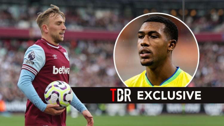 West Ham United's Jarrod Bowen during the Premier League match between West Ham United FC and Ipswich Town FC. Inset, Rayan Rocha.
