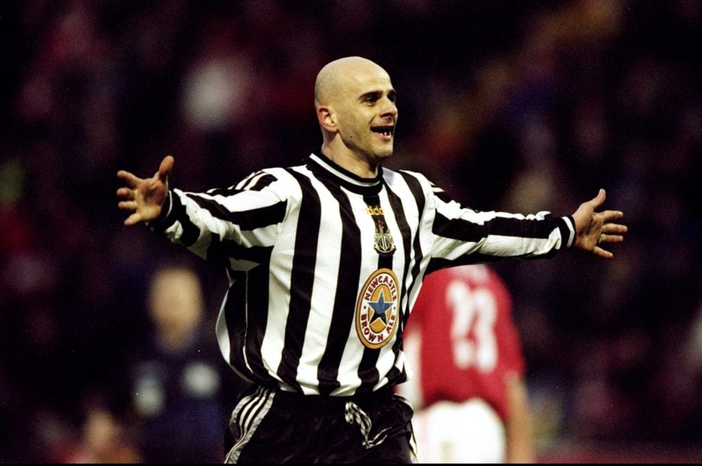 Temuri Ketsbaia of Newcastle celebrates during the FA Carling Premiership match against Charlton at the Valley in Charlton, England. The game ended...