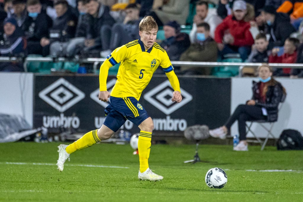 November 16:   Daniel Svensson #5 of Sweden in action during the Republic of Ireland U21 V Sweden U21 UEFA European Under-21 Championship qualifyin...