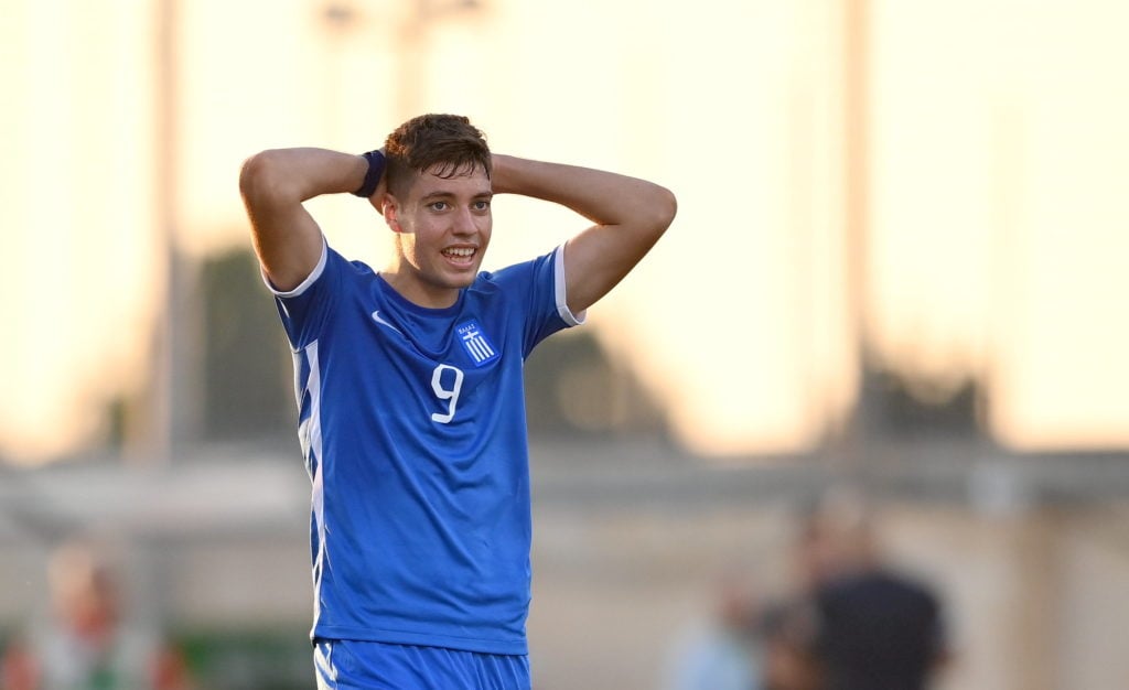 Stefanos Tzimas of Greece reacts after his side's defeat in the UEFA European Under-19 Championship Finals 2022/23 group B match between Norway and...